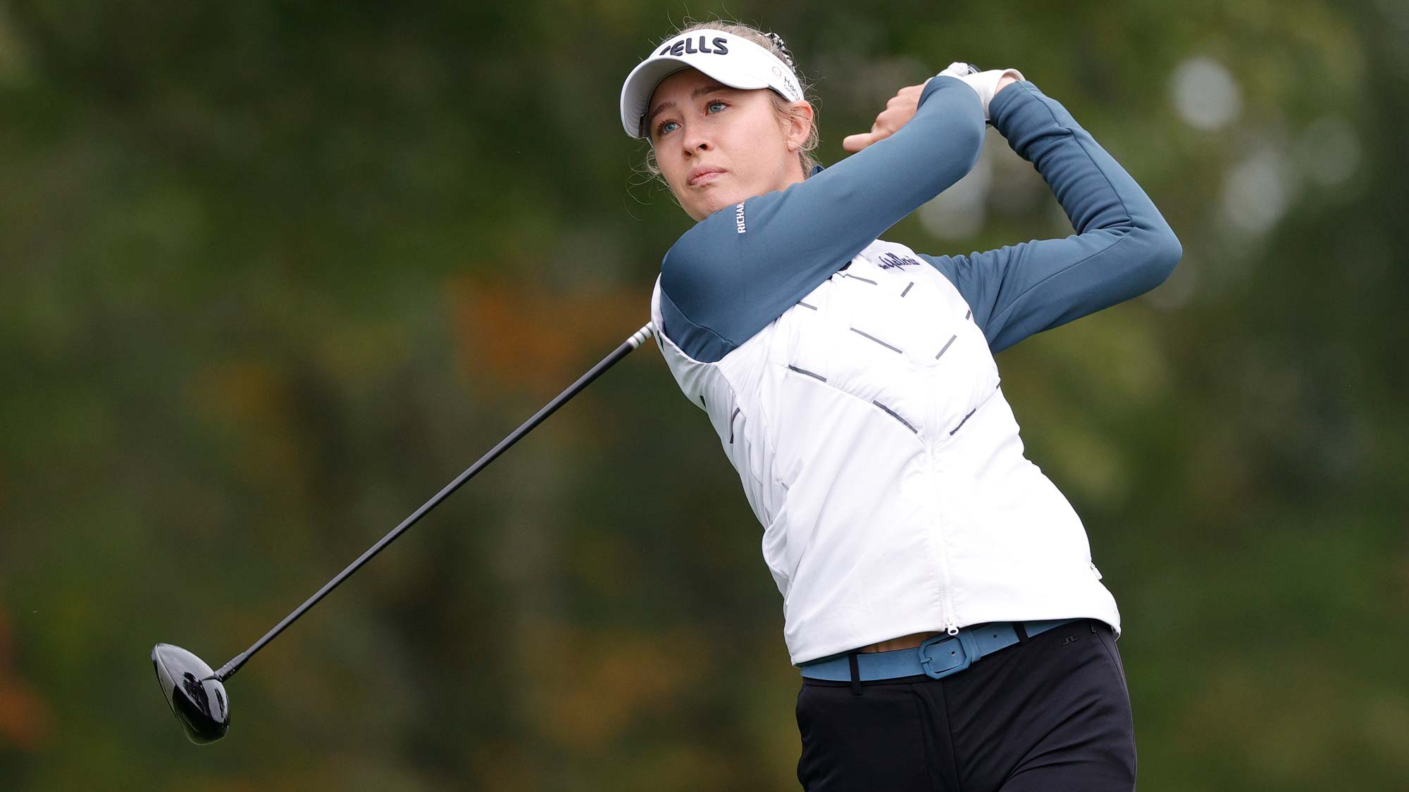 Nelly Korda of the United States hits her tee shot on the 2nd hole during the first round of the Cognizant Founders Cup