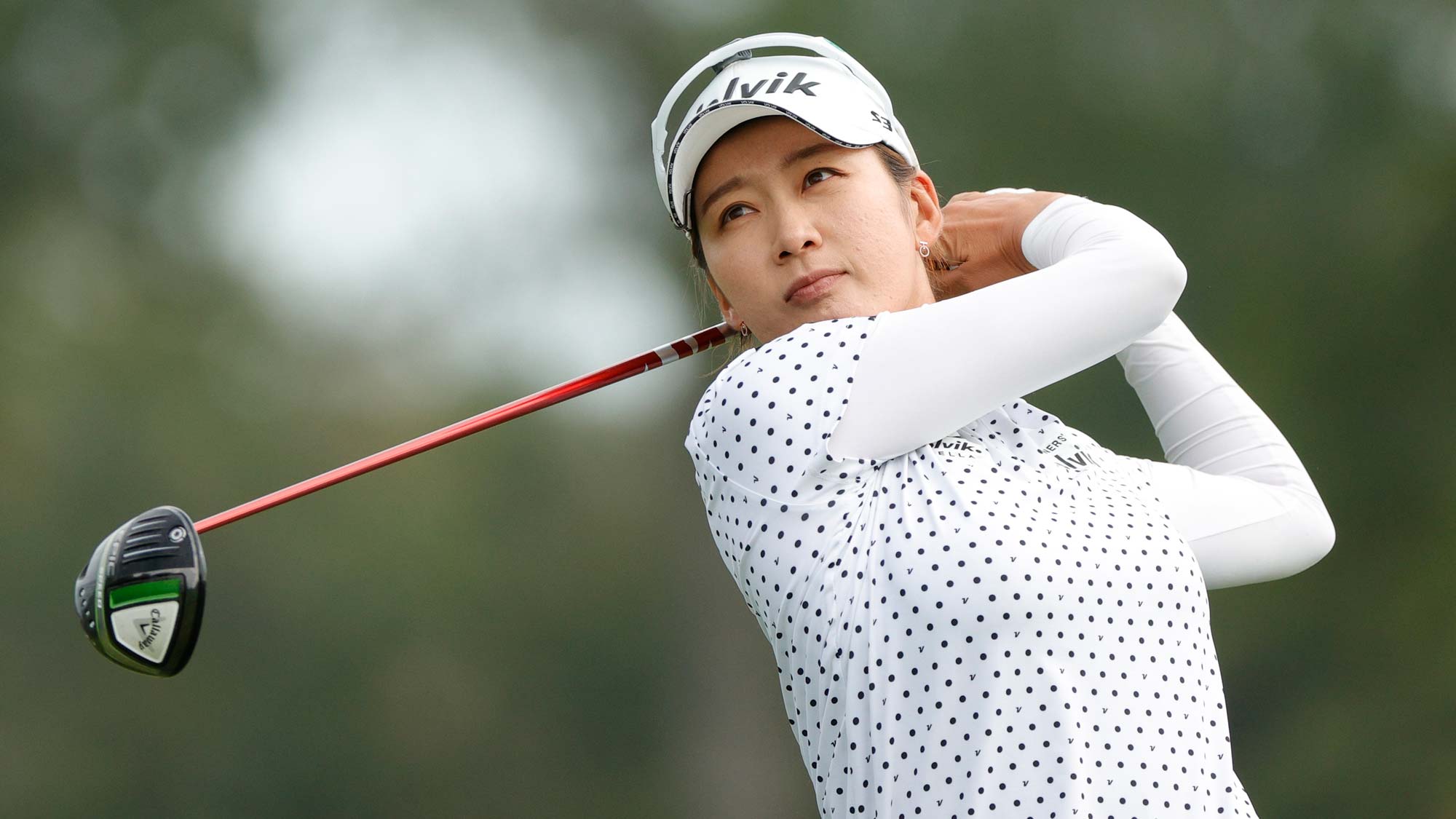 Chella Choi of Korea hits her tee shot on the 11th hole during the second round of the Cognizant Founders Cup